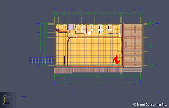 出火点の変化による温度分布の変化①1F出火の場合1